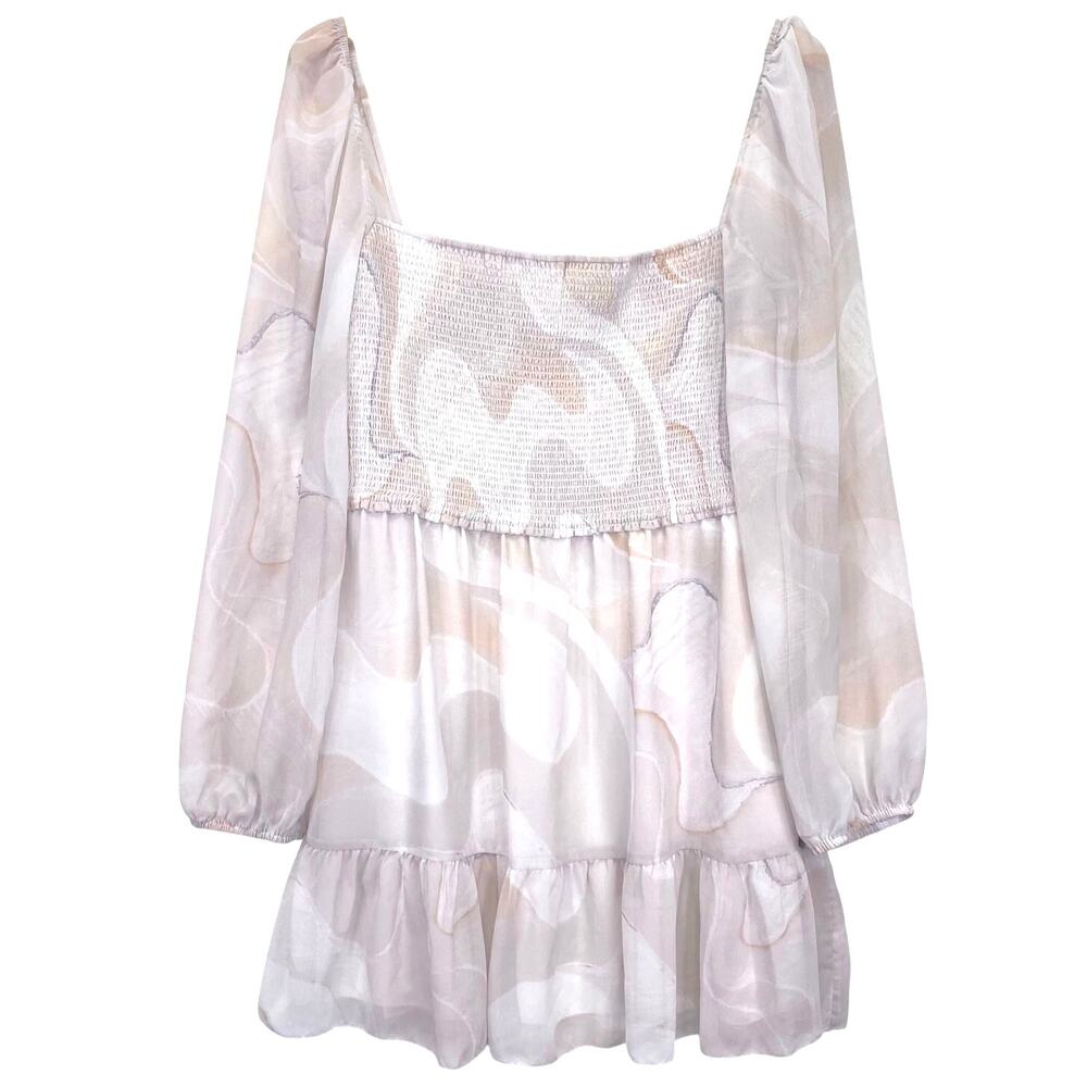 Aritzia Wilfred Tempest Babydoll Dress Blush Pink Sz XL Chiffon Ruched Ruffles